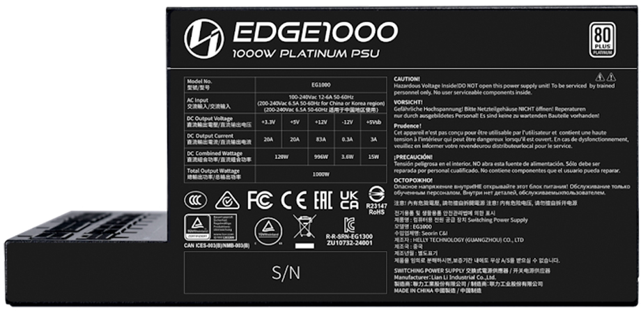 Lian Li - Fonte Modular Lian Li Edge 1000W 80+ Platinum Preto