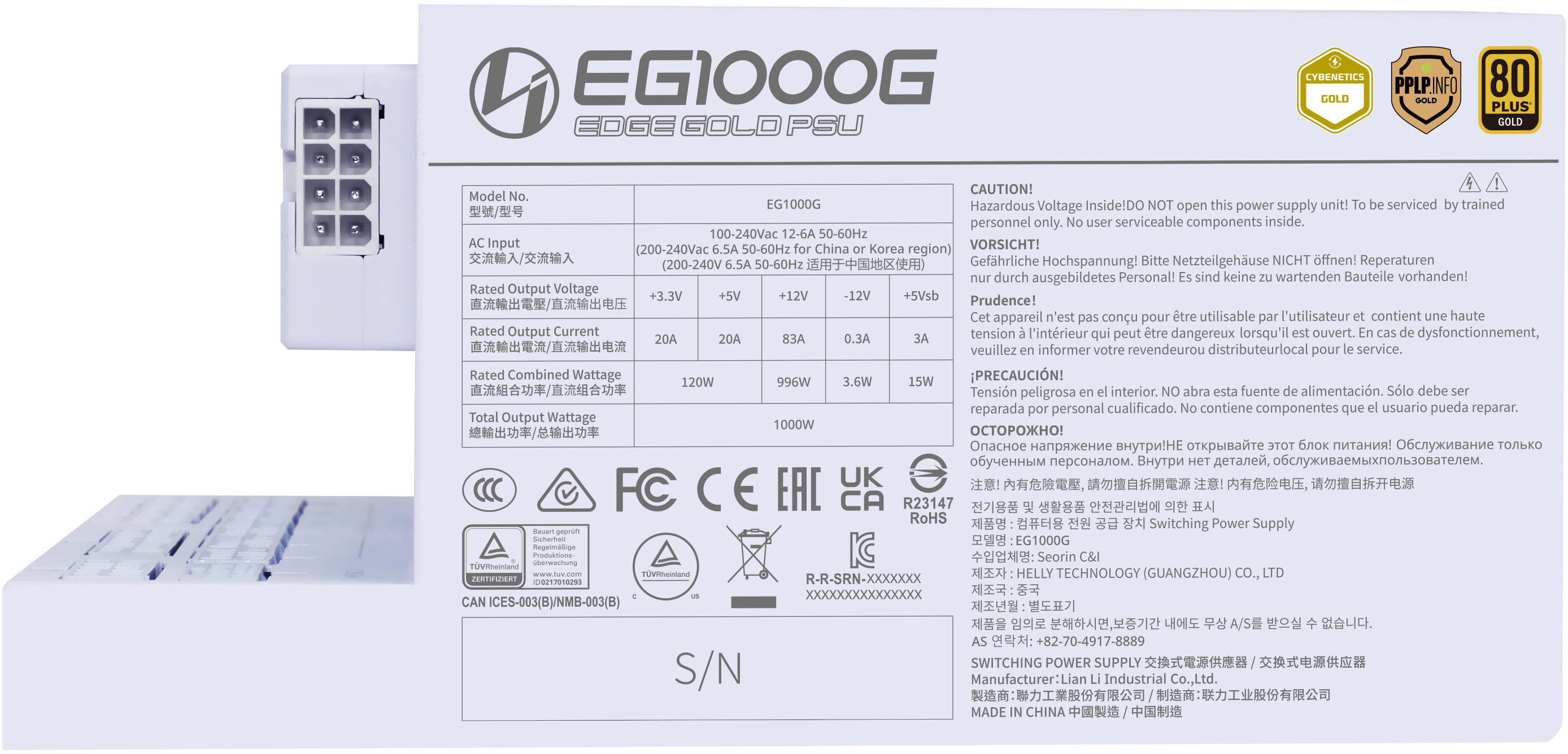 Lian Li - Fonte Modular Lian Li Edge 1000W 80+ Gold Branco