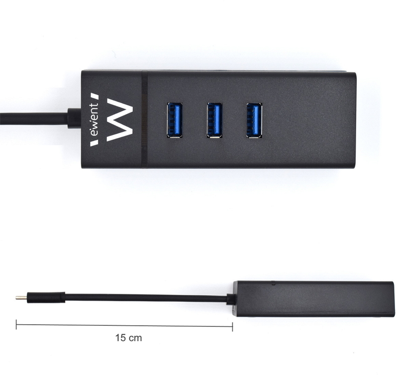 Ewent - Hub USB Ewent 3 Portas USB 3.1 Gen 1 Type C + 1 Porta RJ45 Gigabit