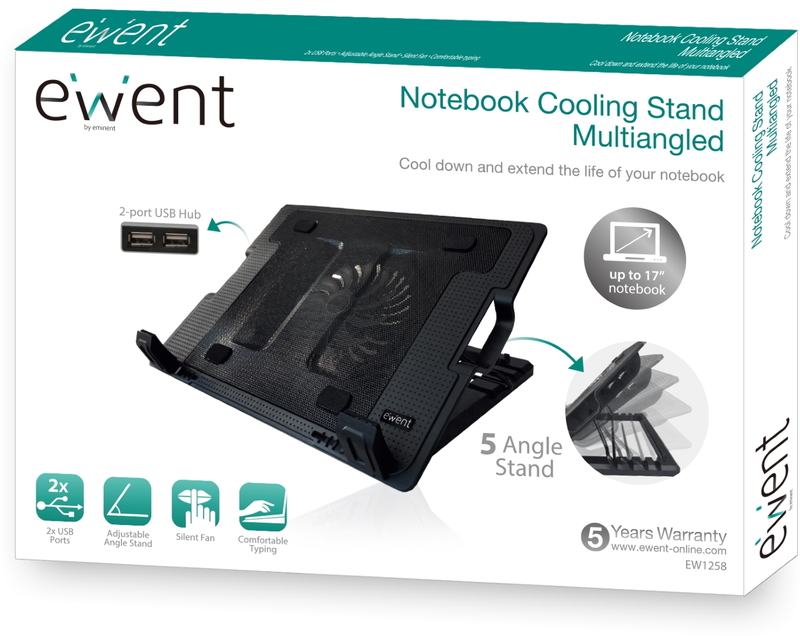 Ewent - Cooler de Portátil Ewent com 1 Ventoinha + 2 Portas USB até 17"