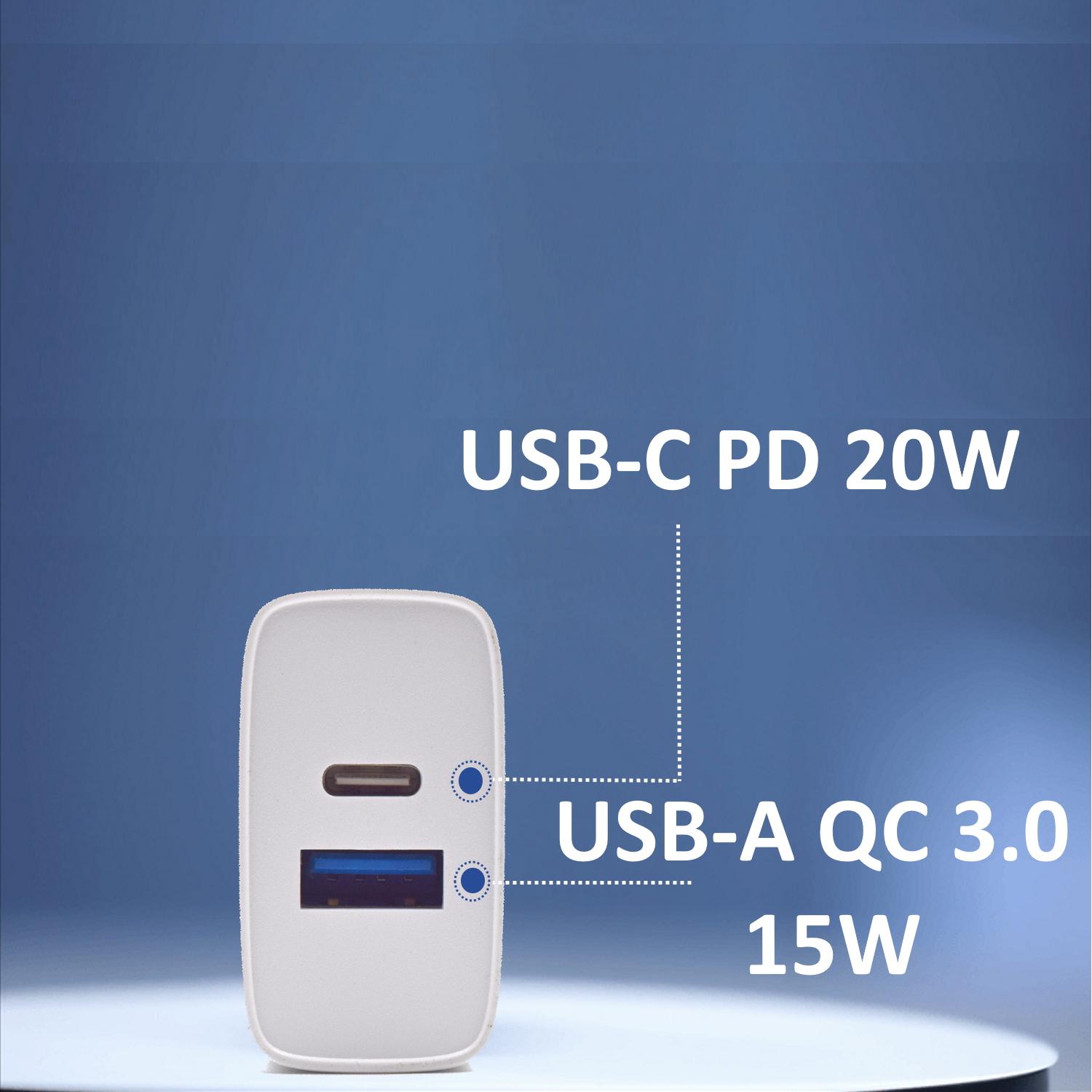 Ewent - Carregador Ewent USB-C / QC3.0 Fast Charger 20W Branco