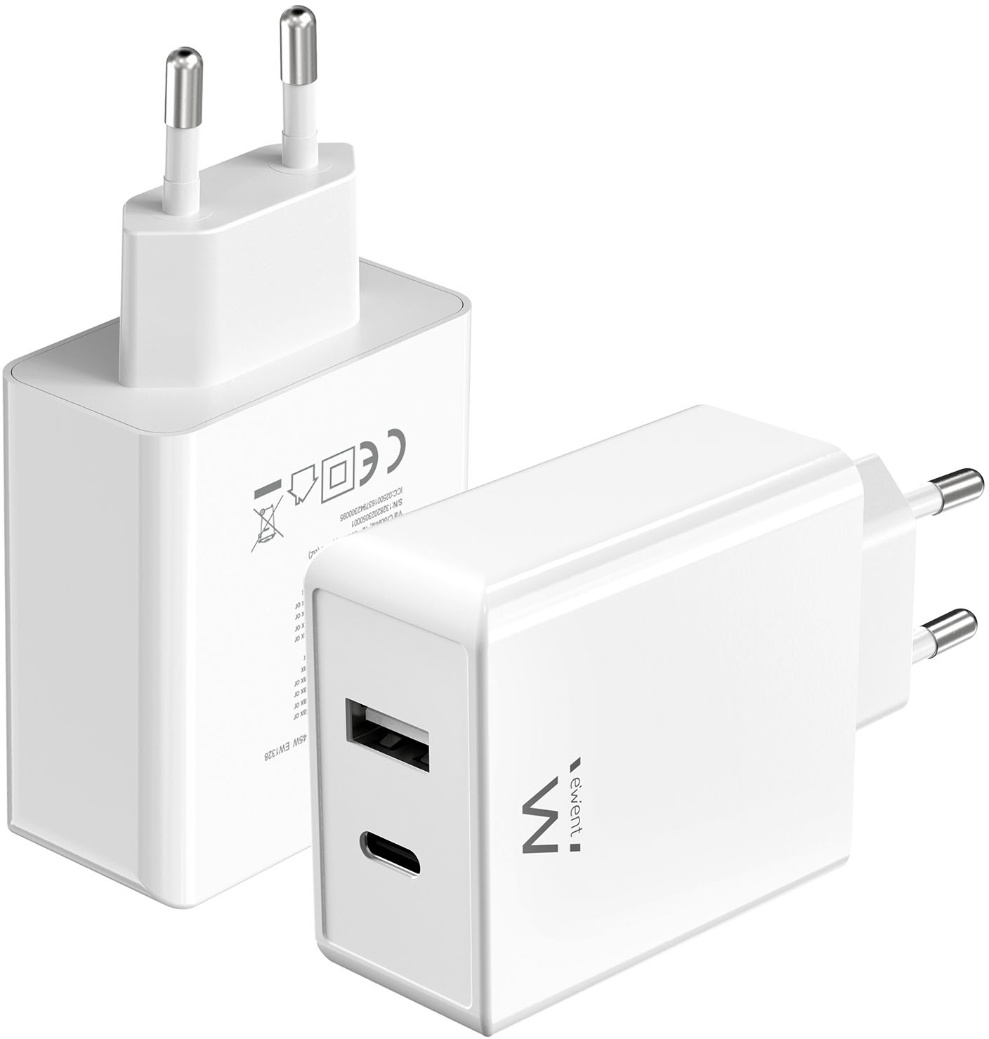 Ewent - Carregador Ewent EW1328 USB-C/USB-A 45W QC 3.0 GaN Branco