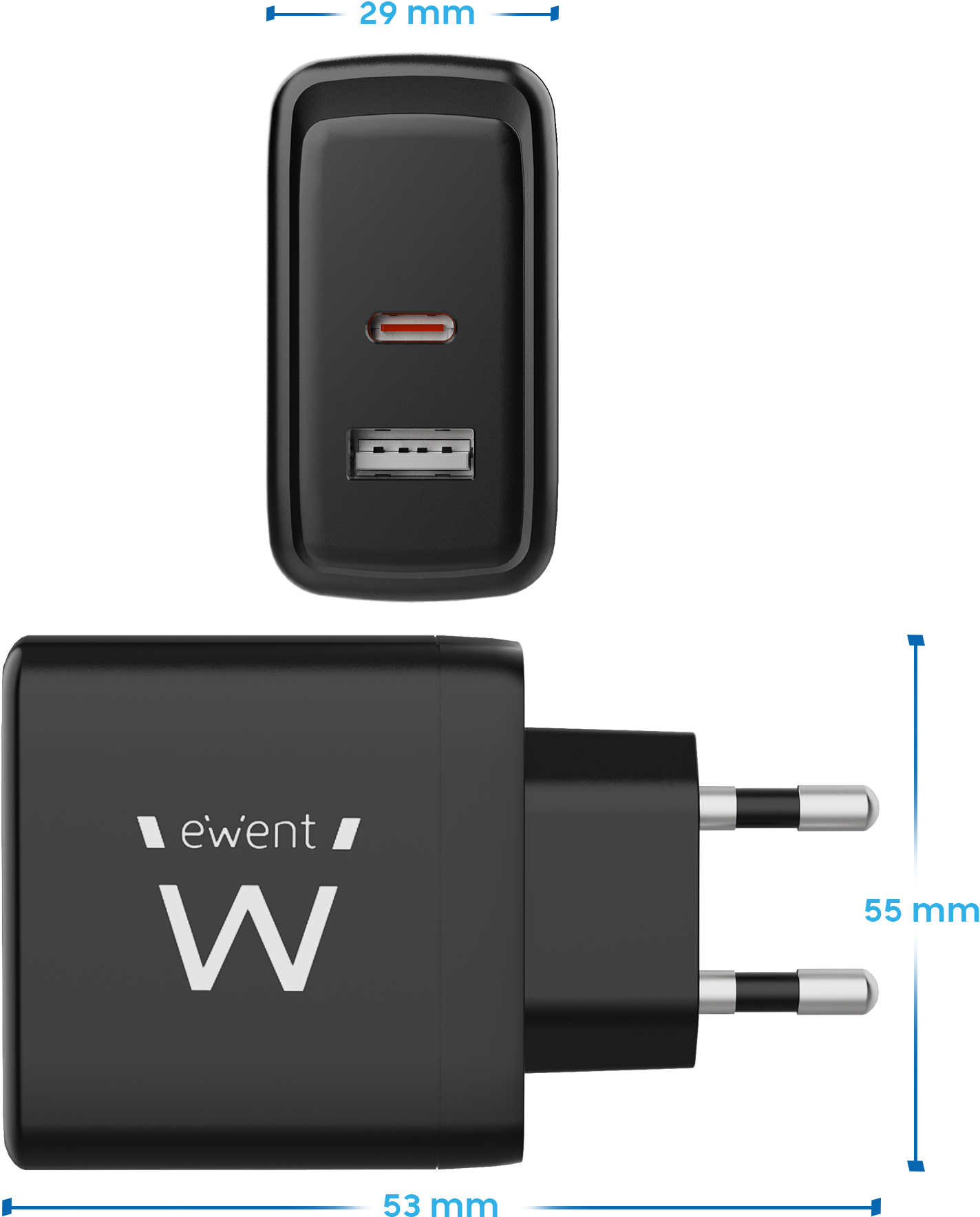 Ewent - Carregador Ewent EW1330 USB-C/USB-A GaN Fast Charger 65W Preto