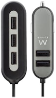 Carregador Isqueiro Ewent 5 Portas USB 10.8A Preto com Clip