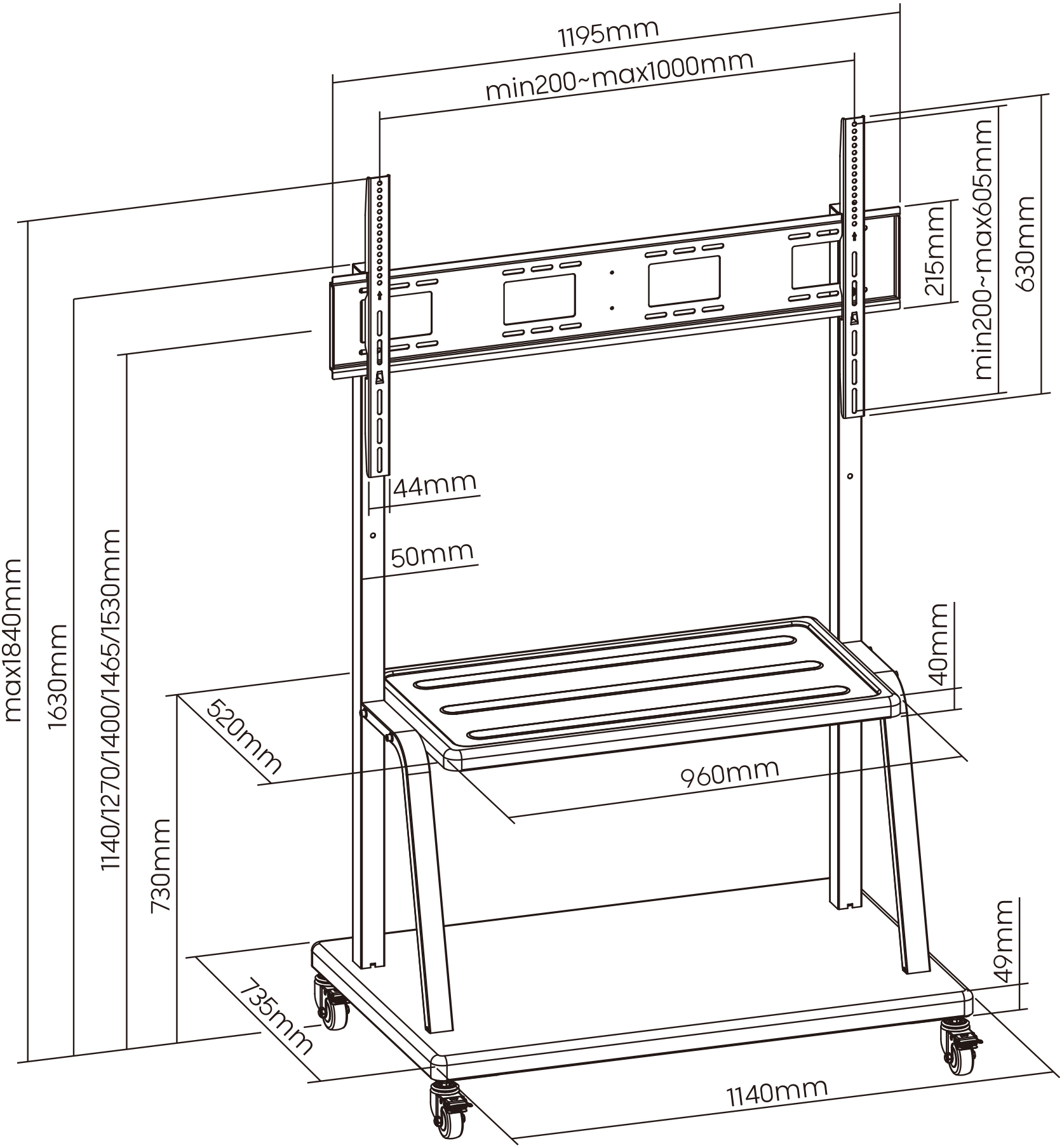 Ewent - Suporte Móvel de Chão Ewent EW1541 Premium Heavy-Duty TV Stand 55" - 120" Preto