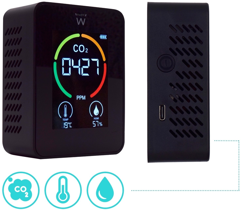 Ewent - Sensor de Qualidade do Ar Ewent  Medidor de CO2 Temperatura e Humidade