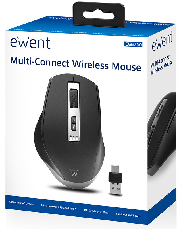 Ewent - Rato Ewent EW3240 Bluetooth/Wireless (USB-A e USB-C) 2400DPI Preto
