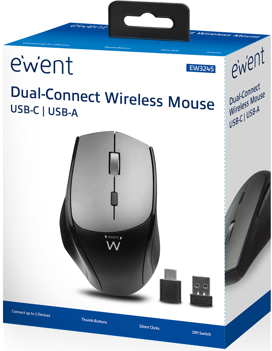 Ewent - Rato Ewent EW3245 Wireless Dual Connect (USB-A e USB-C) 2400DPI Preto