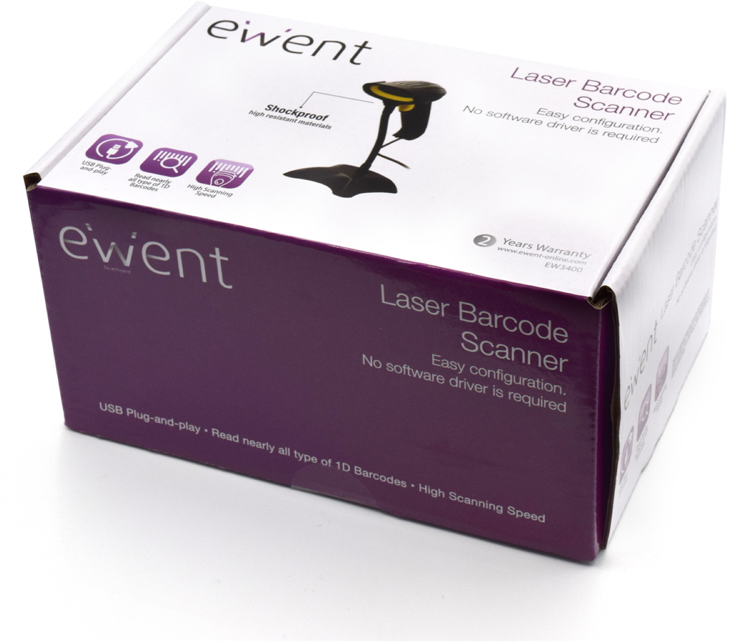 Ewent - Leitor Código Barras Ewent EW3400 USB Laser 1D c/ base