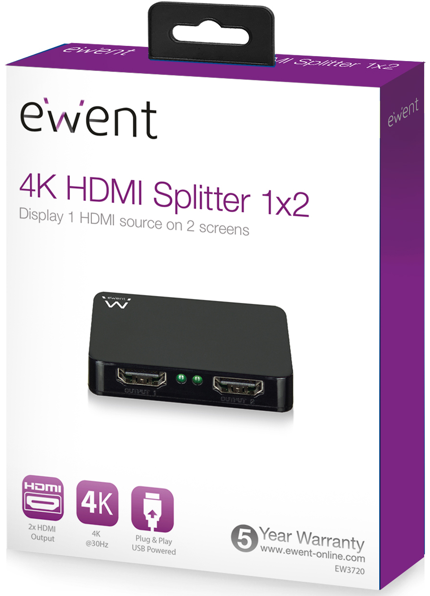Ewent - Splitter HDMI Ewent 4K@30Hz 1 x 2