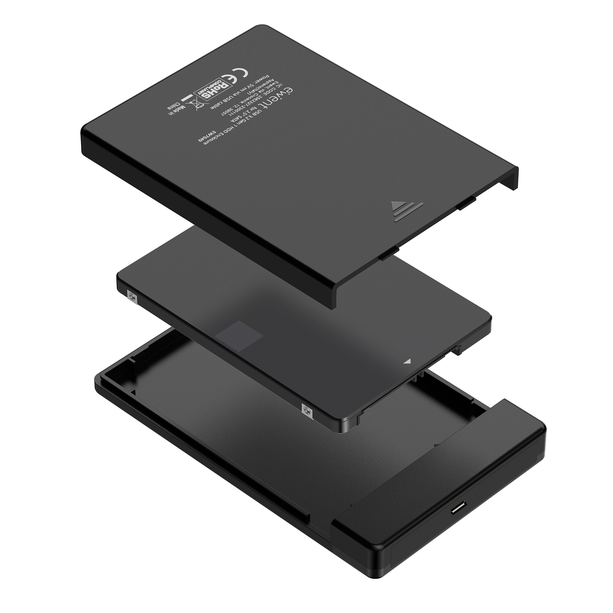 Ewent - Caixa Externa 2.5" Ewent EW7073 USB-C 3.2 Gen1 Screwless SATA HDD/SSD Preta