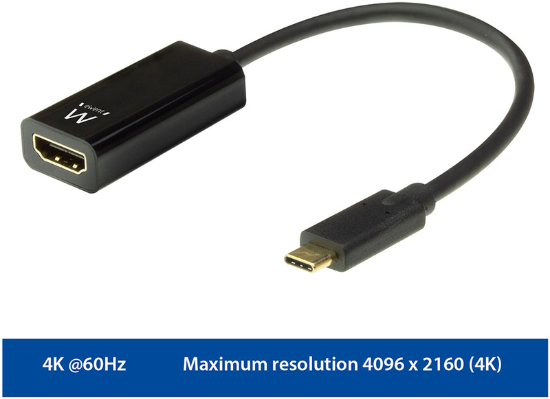 Ewent - Cabo Conversor Ewent USB C Macho > HDMI 4K Preto