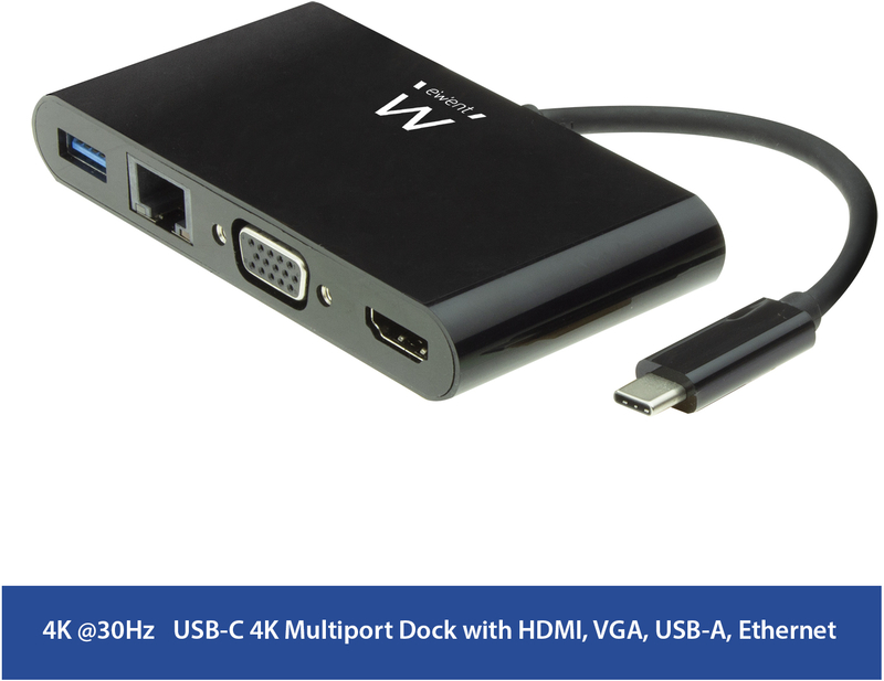 Ewent - Docking Station Ewent USB-C > HDMI / VGA 4K + Ethernet + Hub USB