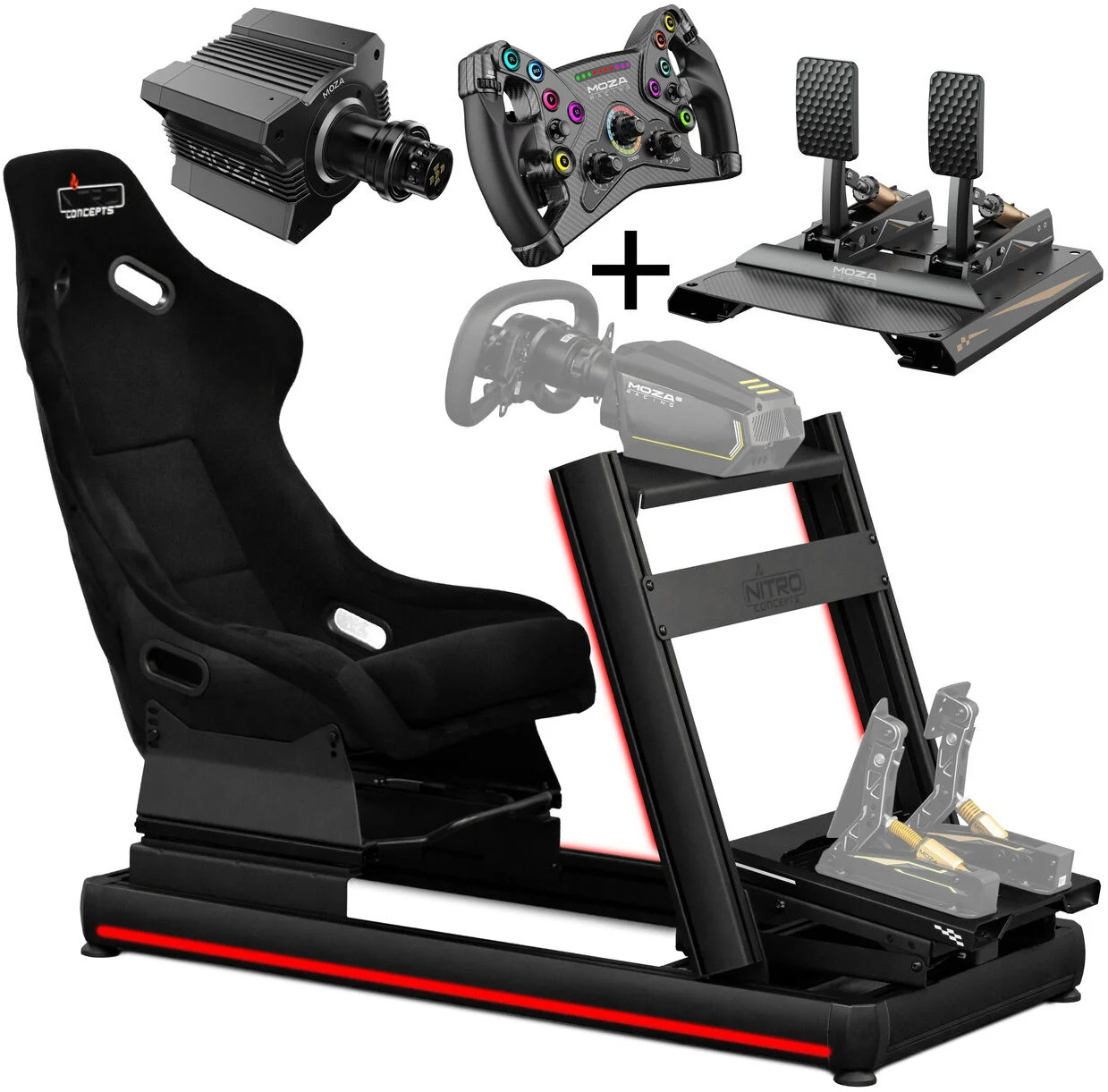  - Bundle Nitro Concepts Cockpit E-Racer / MOZA Base R12 / Volante KS GT / Pedais CRP2