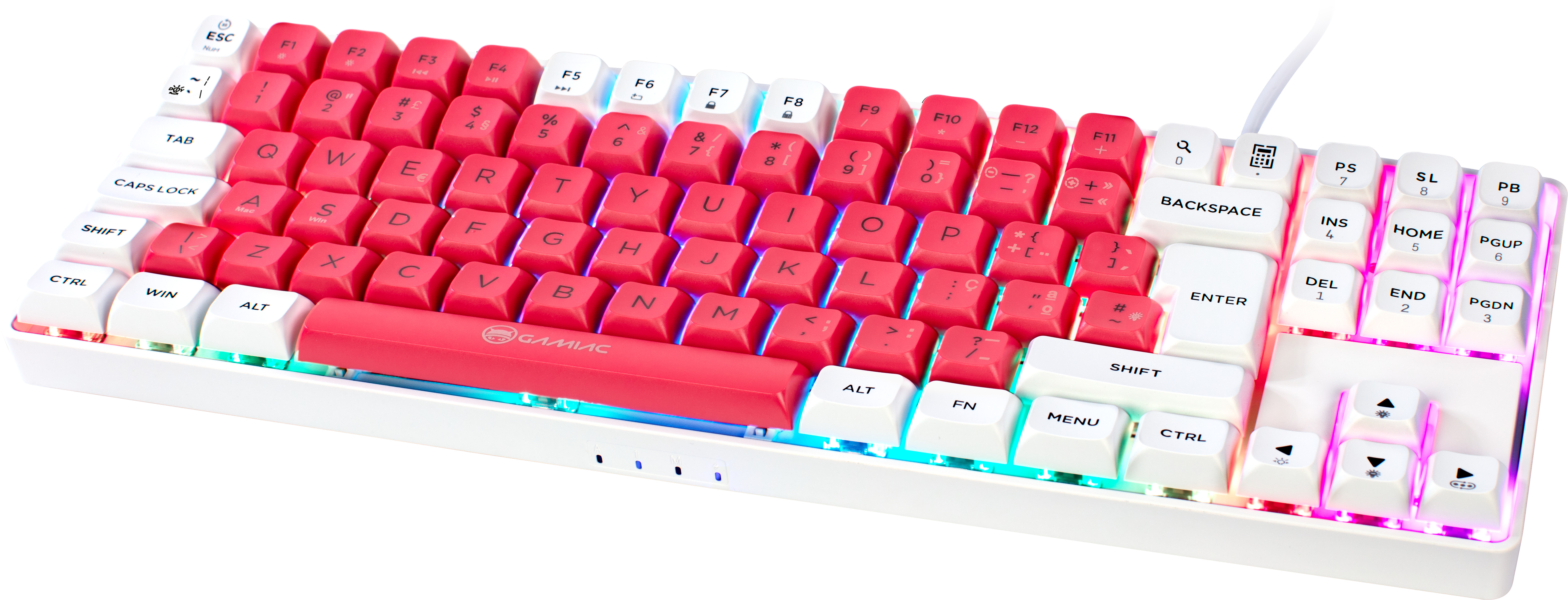 GAMIAC - Teclado Mecânico GAMIAC TKL RGB90G Kailh Red Branco/Rosa (PT)