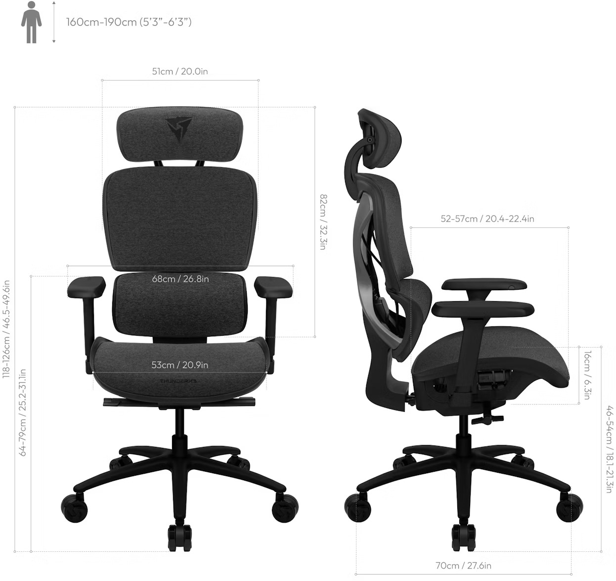 ThunderX3 - Cadeira Gaming Ergonomica ThunderX3 XTC - Loft Preto/Cinza