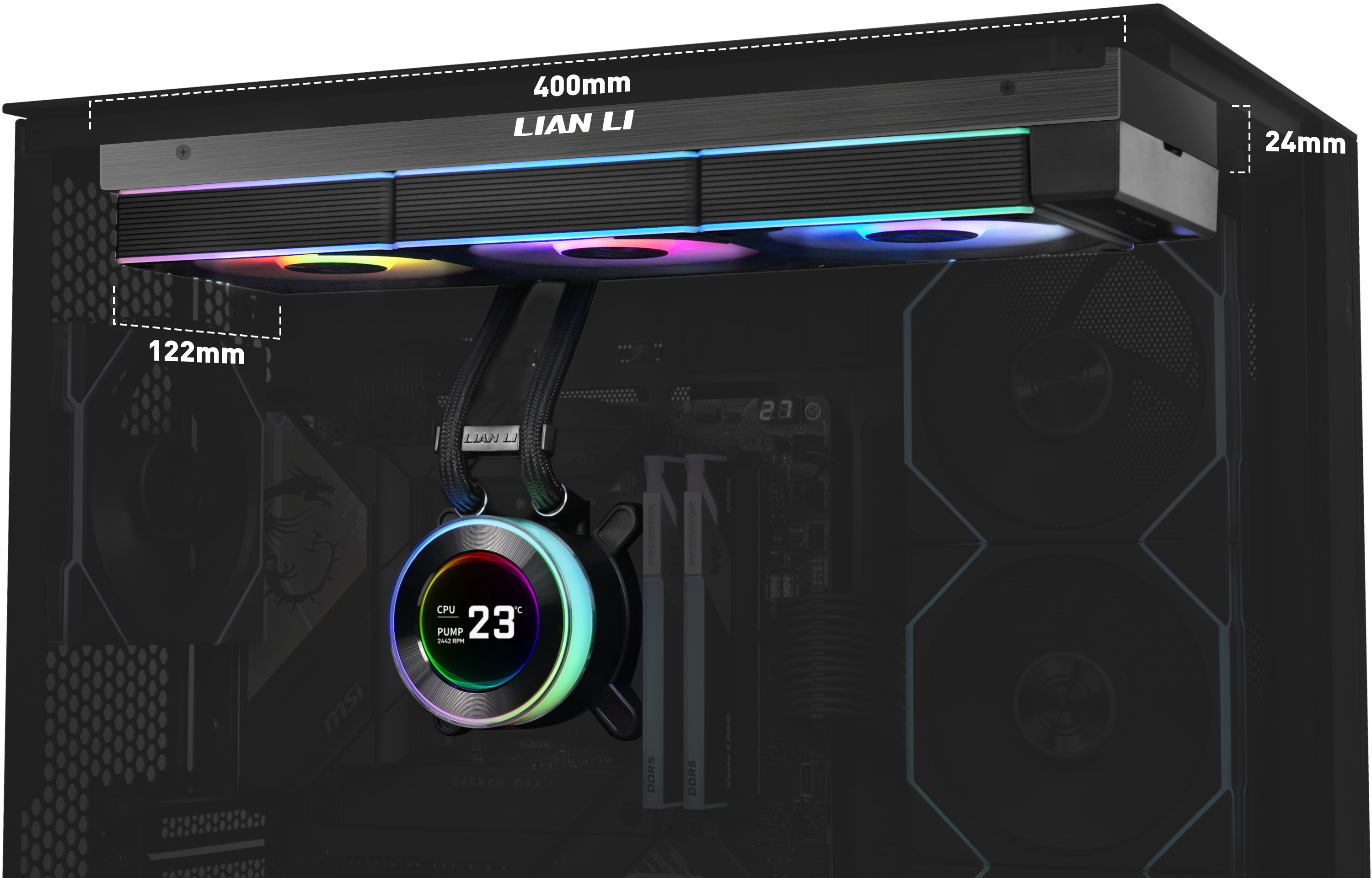 Lian Li - Water Cooler CPU AIO Lian Li HydroShift II LCD 360R Preto - 360mm