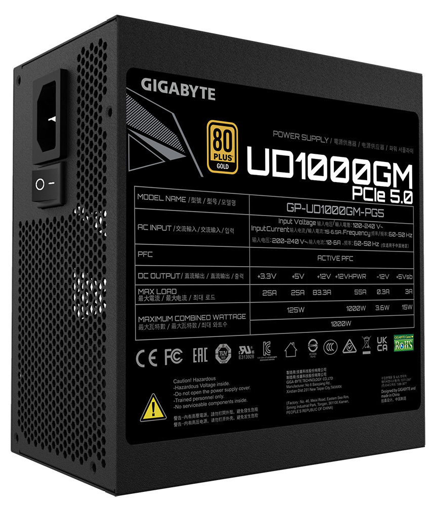 Fonte Gigabyte Aorus GP-UD1000GM 1000W 80+ Gold Modular PCIE 5.0