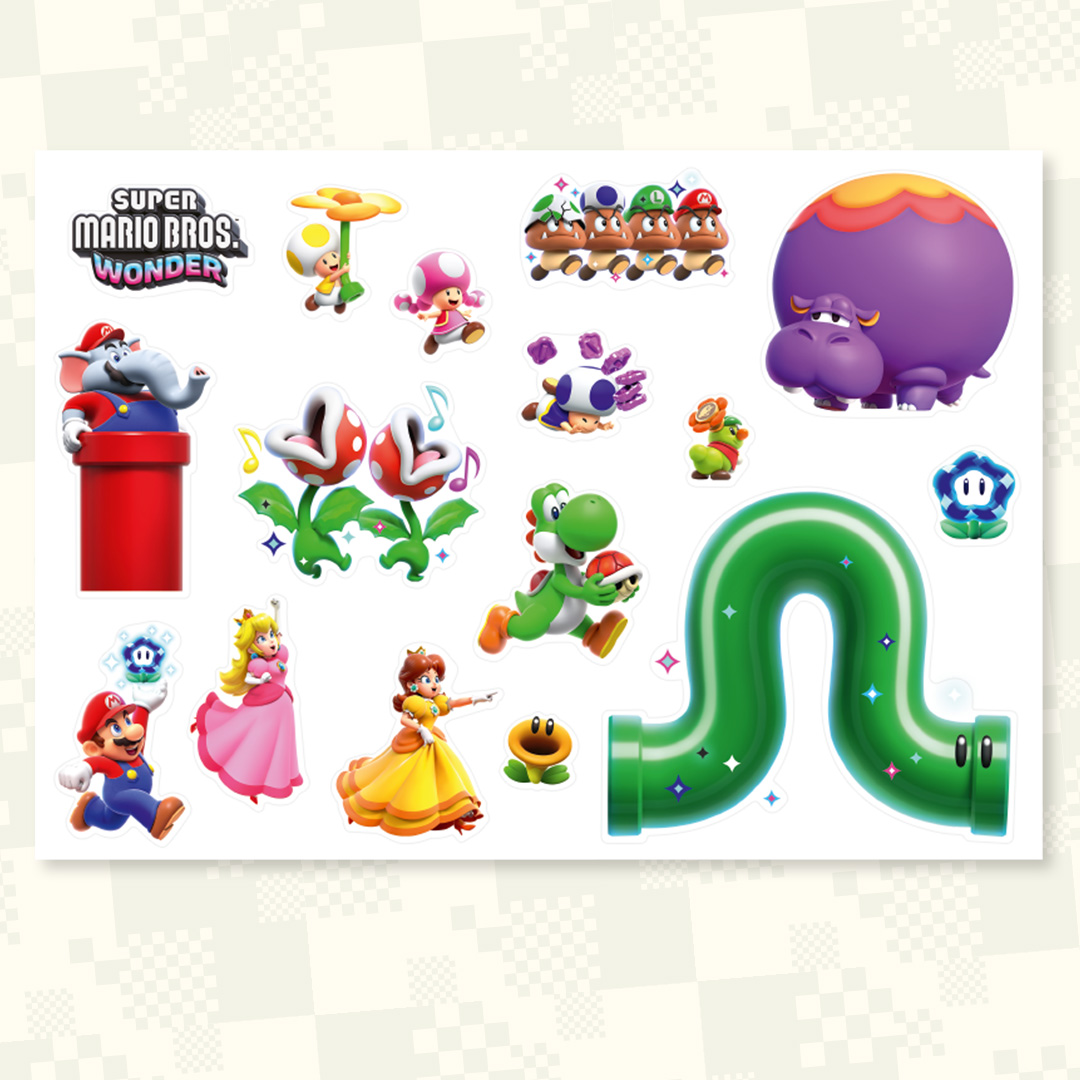 Conjunto de Autocolantes Oficiais Super Mario Bros Wonder para Nintendo Switch