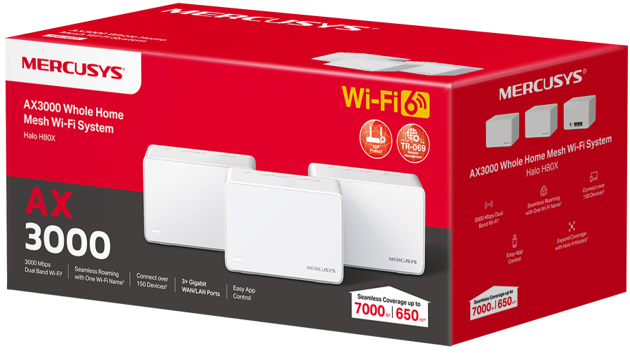 Mercusys - Sistema Mesh Mercusys HaloH80X AX3000 Dual-Band WiFi 6 Gigabit (Pack 3)