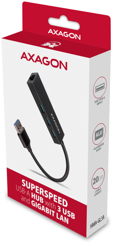 AXAGON - Multiport-Hub AXAGON HMA-GL3A USB 3.0 Typ A, Gbit-LAN, 3x USB-A, microSD