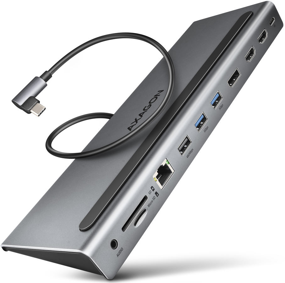 Multiport-Hub AXAGON HMC-4KX3 USB 3.2 Gen 1 hub DP + 2x HDMI + GLAN PD 3x USB-A ports Memory Card Reader e Audio Output