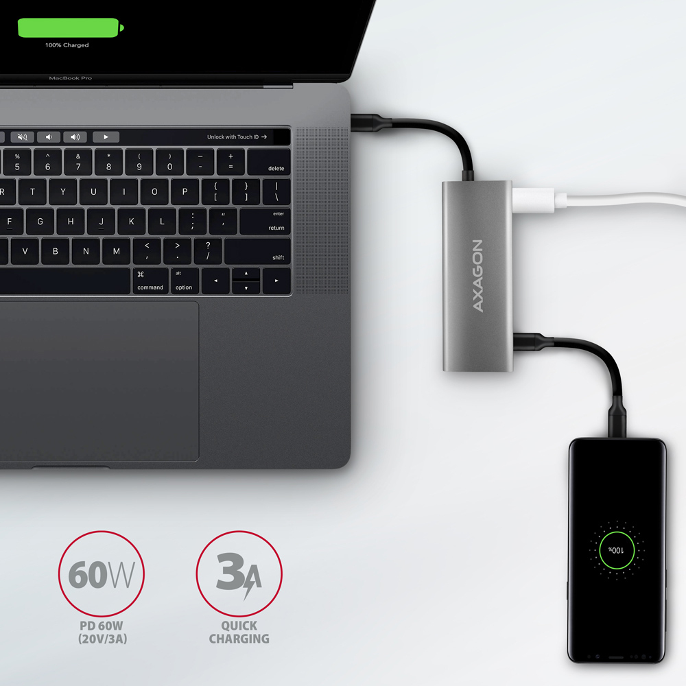AXAGON - HUB USB-C AXAGON HMC-5G21 2x USB-A + 2x USB-C + HDMI, USB-C 3.2 Gen 2 10Gbps, PD 60W