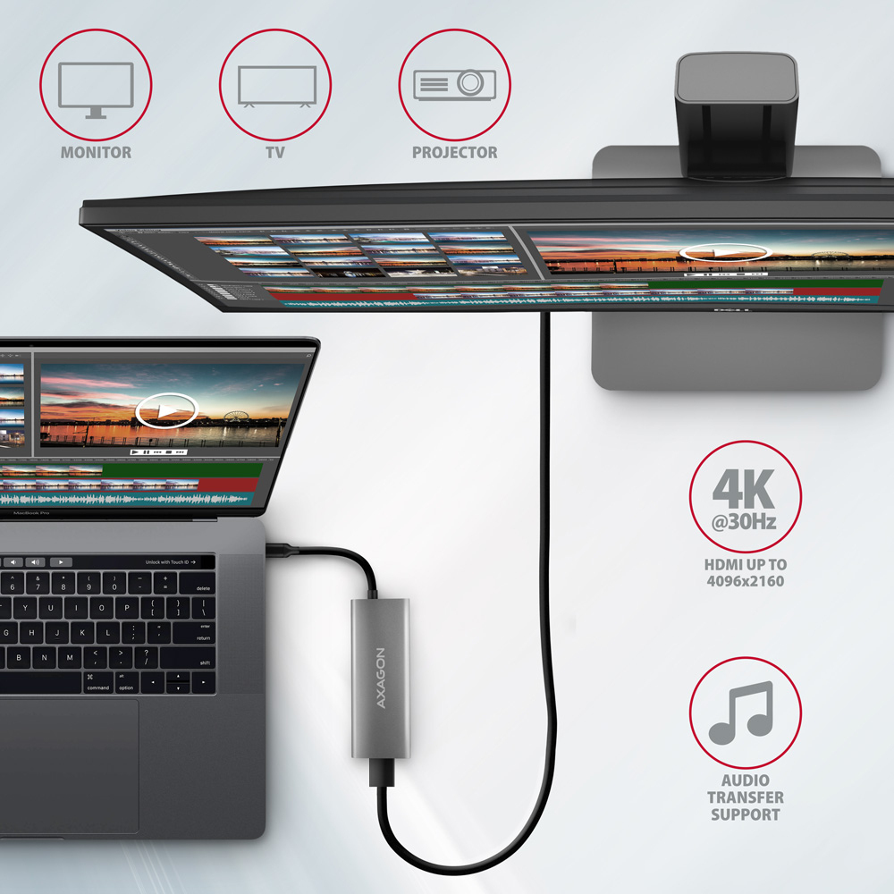 AXAGON - HUB USB-C AXAGON HMC-5G21 2x USB-A + 2x USB-C + HDMI, USB-C 3.2 Gen 2 10Gbps, PD 60W