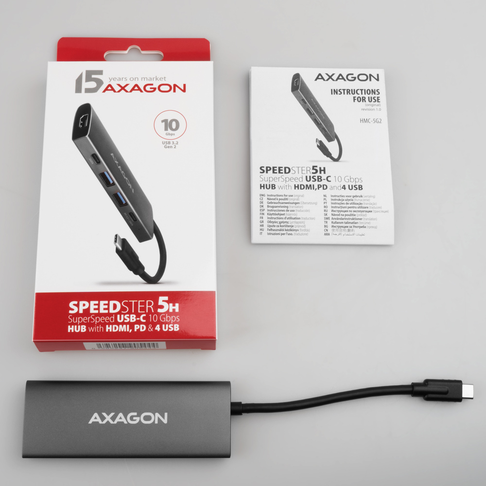 AXAGON - HUB USB-C AXAGON HMC-5G21 2x USB-A + 2x USB-C + HDMI, USB-C 3.2 Gen 2 10Gbps, PD 60W