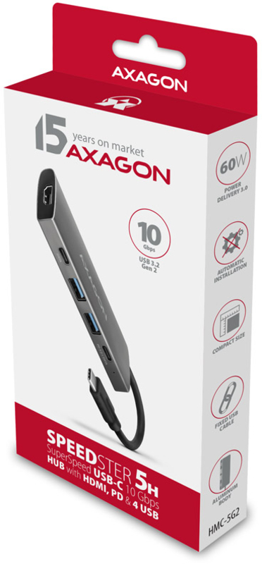 AXAGON - HUB USB-C AXAGON HMC-5G2 2x USB-A + 2x USB-C + HDMI, USB-C 3.2 Gen 2 10Gbps, PD 60W