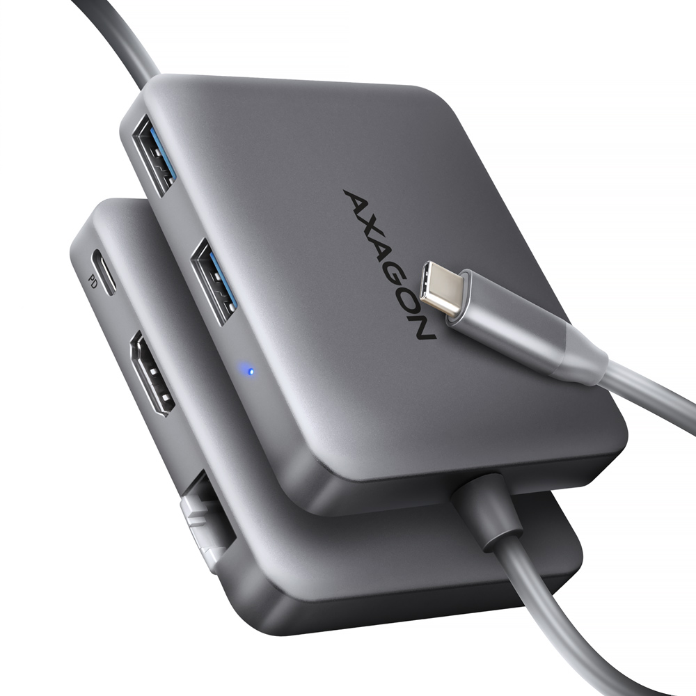 Multiport-USB-C Hub AXAGON HMC-5HL USB-C 3.2 Gen 1, 2x USB-A, 4K HDMI, GLAN, PD 100W, 15cm USB-C cable