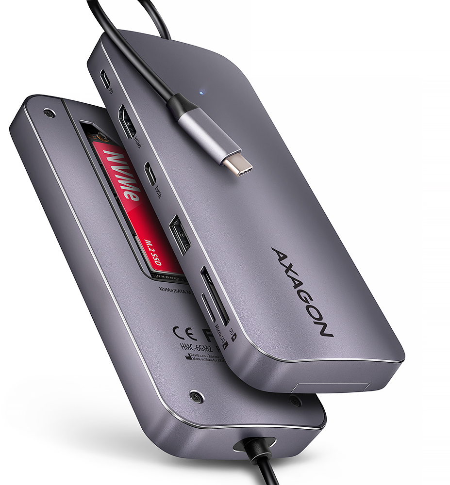 AXAGON - Multiport-Hub AXAGON HMC-6GM2 USB-C 3.2 Gen 2 M.2 SATA/NVMe + HDMI + 1x USB-A + 1x USB-C + CR + PD 100W