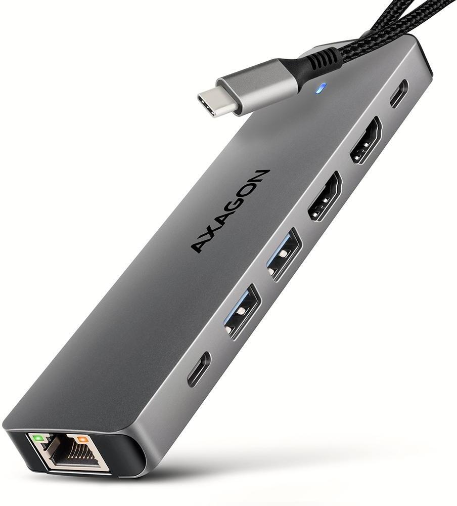 AXAGON - Multiport-Hub AXAGON HMC-7HX2 USB-C 3.2 Gen 1 hub, 2x USB-A + 1x USB-C, 2x HDMI 4K 60Hz, GLAN, PD 100W, 15cm USB-C cable