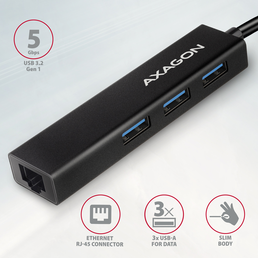 AXAGON - HUB USB-C AXAGON HMC-GL3A 3x USB-A + GLAN, USB 3.2 Gen 1 hub, metal