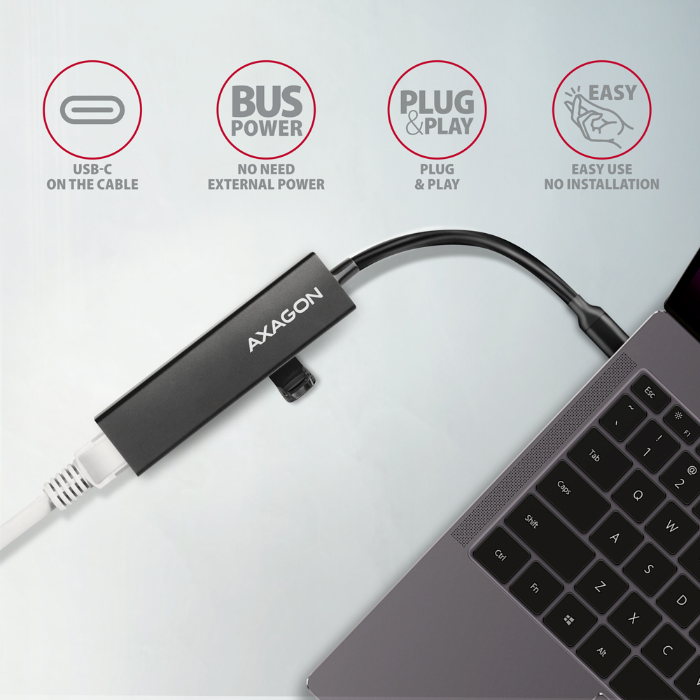 AXAGON - HUB USB-C AXAGON HMC-GL3A 3x USB-A + GLAN, USB 3.2 Gen 1 hub, metal