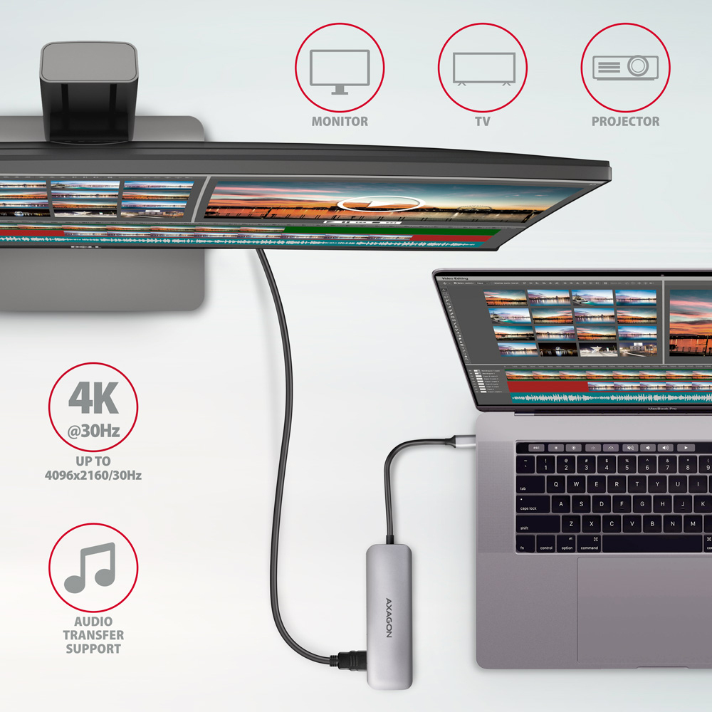 AXAGON - HUB USB-C AXAGON HMC-HCR3A 3x USB-A + HDMI + SD/microSD, USB-C 3.2 Gen