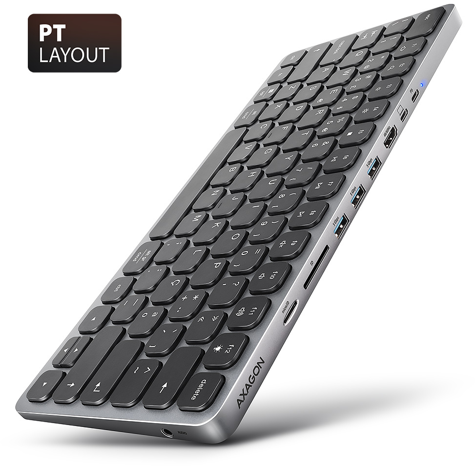 Picture of Picture of Teclado c/ HUB AXAGON HMC-KB keyboard USB-C 5Gbps, microSD/SD, 3x USB-A, HDMI 4K/60Hz, PD 100W, Audio, PT layout