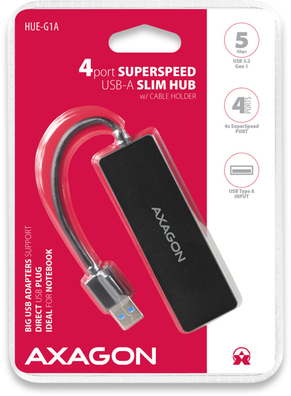 AXAGON - Slim Hub AXAGON HUE-G1A Superspeed USB-A, 4x USB 3.0 - 15cm