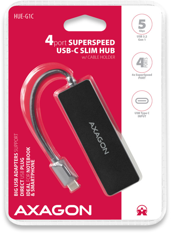 AXAGON - Slim Hub AXAGON HUE-G1C Superspeed USB-C, 4x USB 3.0 - 14cm
