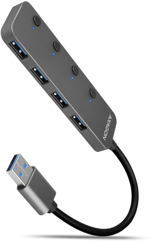Hub Switch AXAGON HUE-MSA Superspeed USB-A, 4x USB 3.0, Activo - 20cm