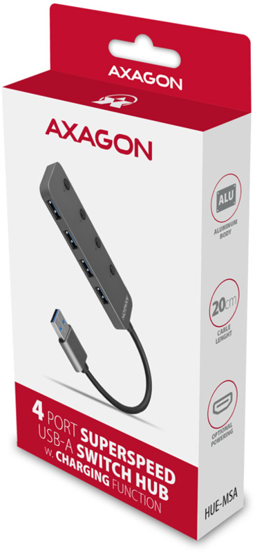 AXAGON - Hub Switch AXAGON HUE-MSA Superspeed USB-A, 4x USB 3.0, Activo - 20cm
