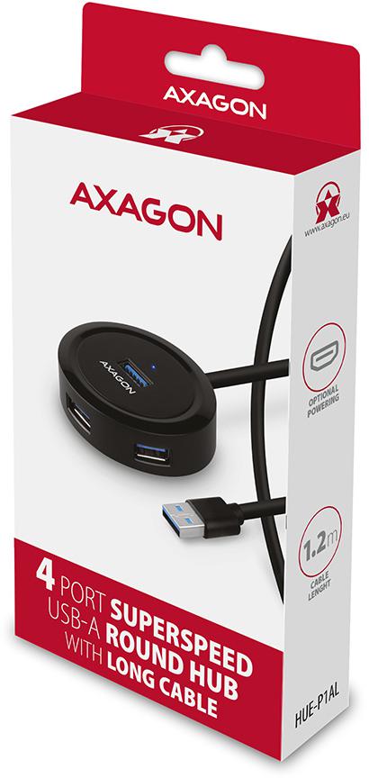 AXAGON - HUB USB AXAGON HUE-P1AL 4x USB 3.2 Gen 1 ROUND, micro USB power IN