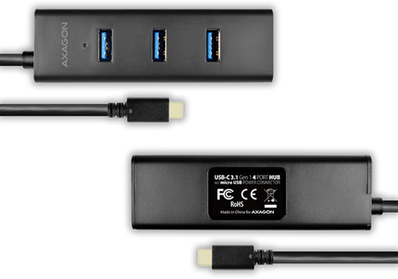 AXAGON - HUB de carregamento AXAGON HUE-S2C 4x USB3.0, MicroUSB Charging Connector, Type-C