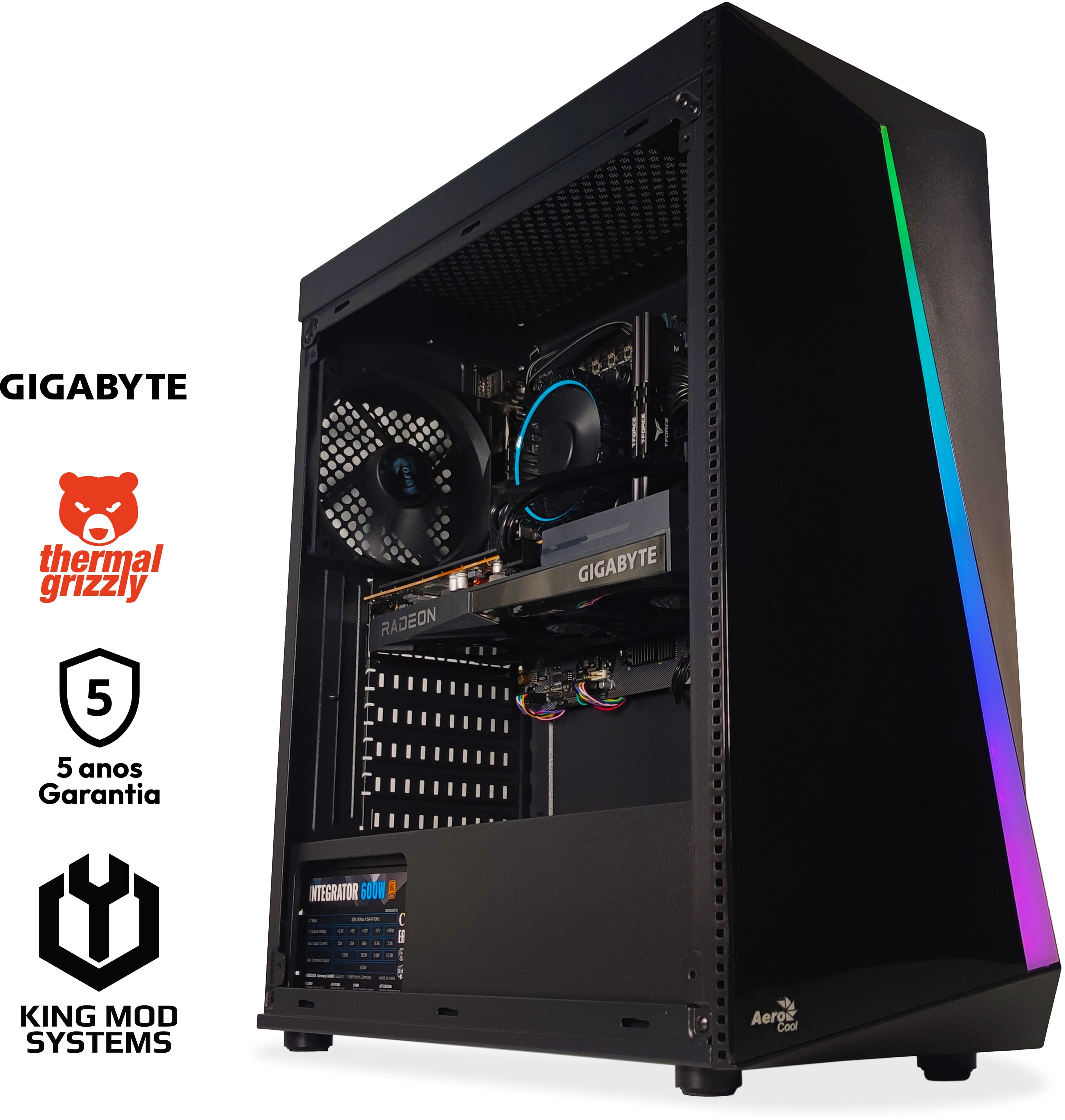 Computador King Mod Gamer-PC Powered by Gigabyte Intel i3 12100F 16GB DDR4 500GB RX 6600 WiFi W11