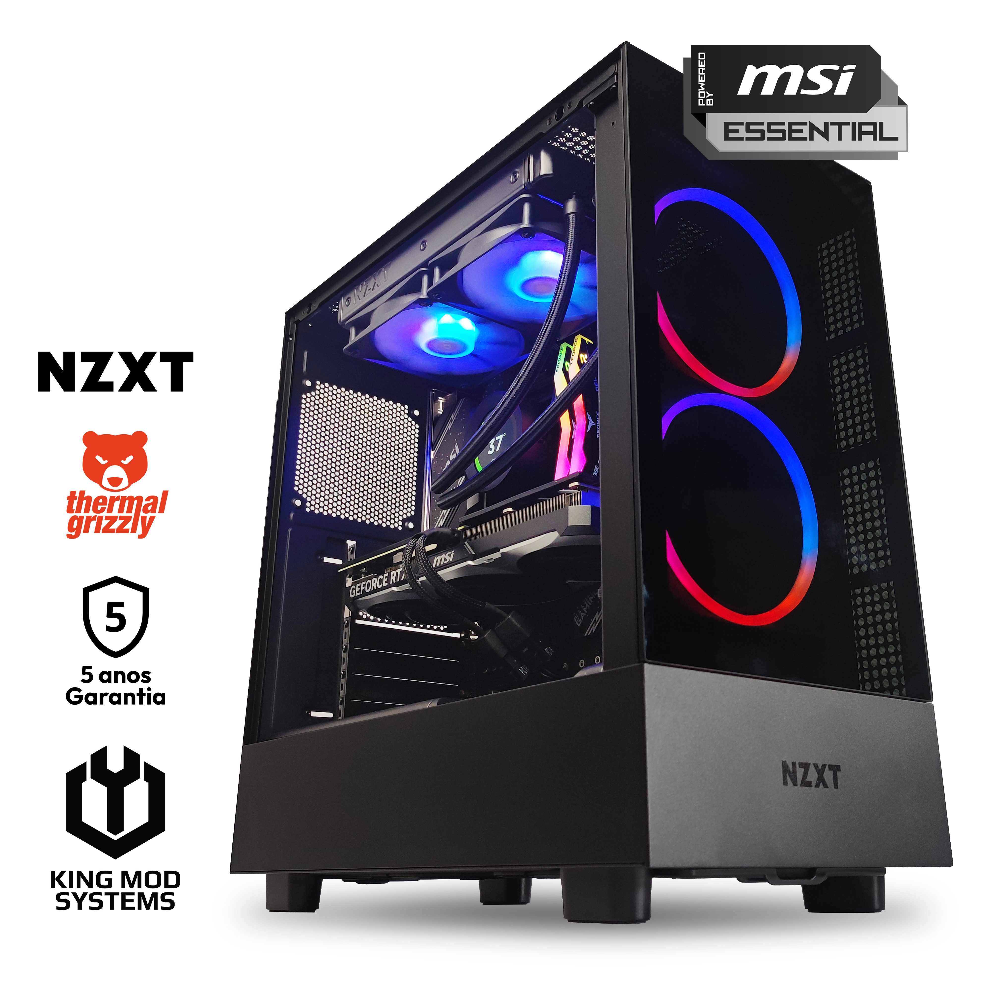 Computador King Mod Gamer-PC Powered by NZXT x MSI i5 14600KF 32GB DDR5 1TB RTX 4070 SUPER WiFi W11