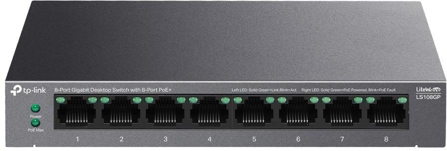 Switch TP-Link LS108GP 8 Portas LiteWave Gigabit Desktop PoE+