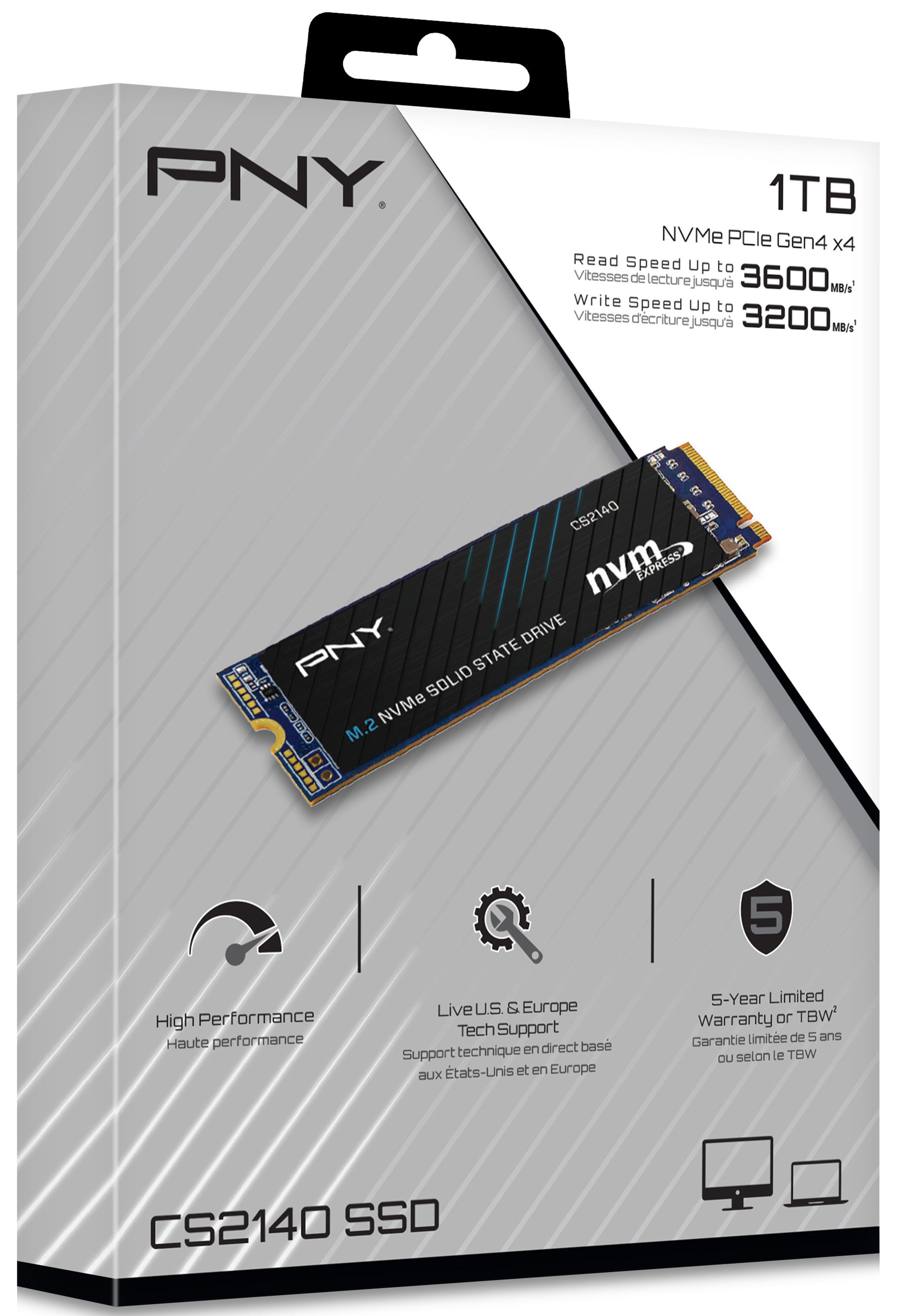 PNY - SSD PNY CS2140 1TB Gen4 M.2 NVMe (3600/2300MB/s)