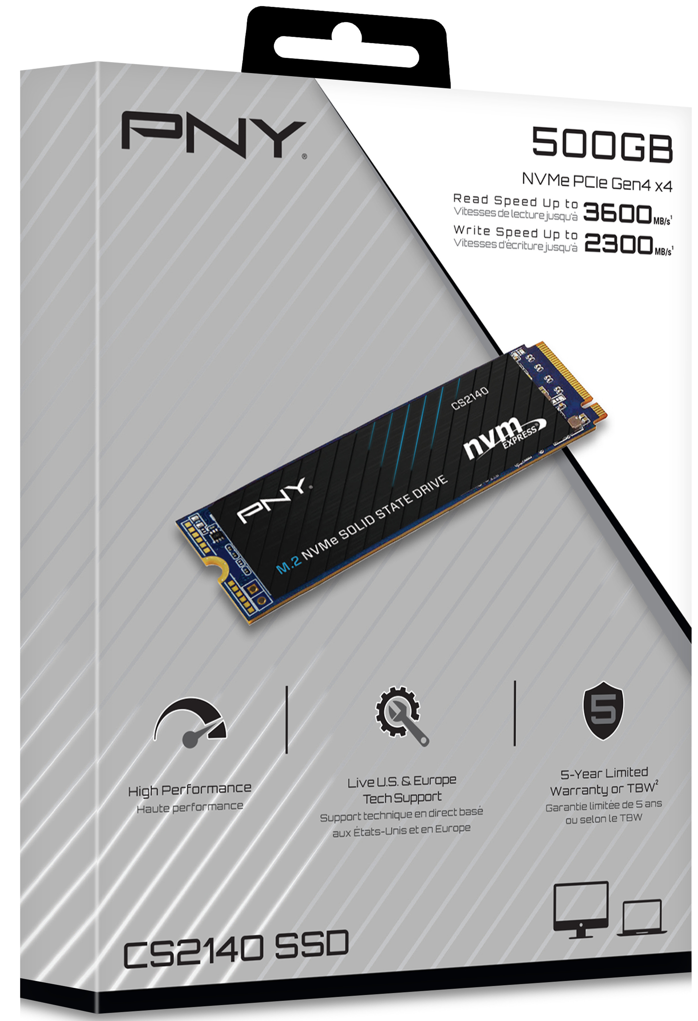 PNY - SSD PNY CS2140 500GB Gen4 M.2 NVMe (3600/2300MB/s)