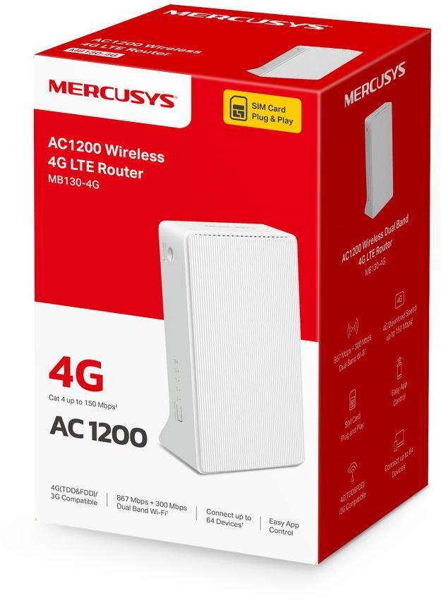 Mercusys - Router Mercusys MB130-4G AC1200 Single-Band WiFi 4 4G LTE 10/100Mbps