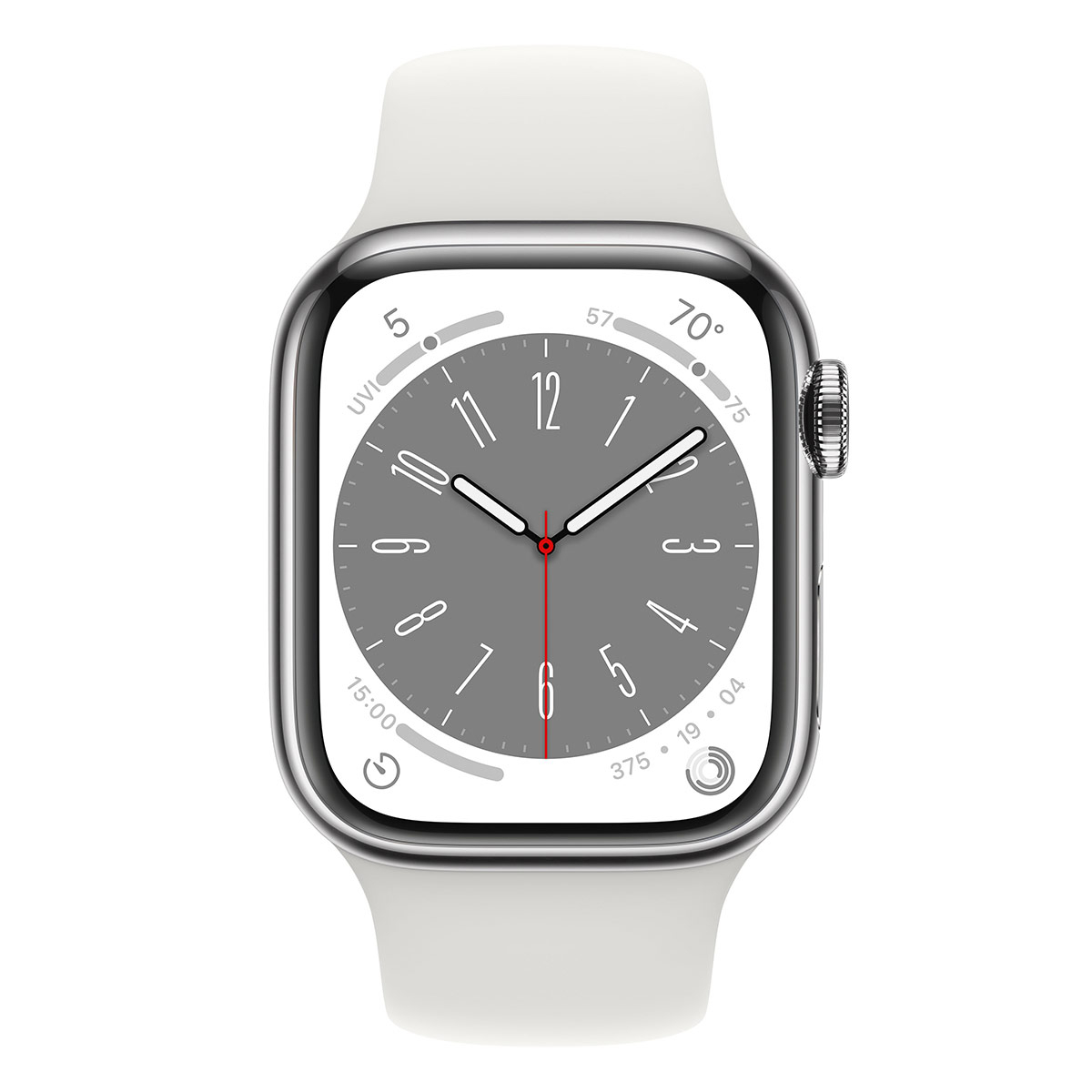 Smartwatch Apple Watch Series 8 GPS LTE 41mm Aço Inoxidável Silver com Bracelete Desportiva Branca